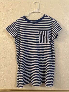 Terry Navy and White Striped Short Sleeve Tee Shirt Dress
